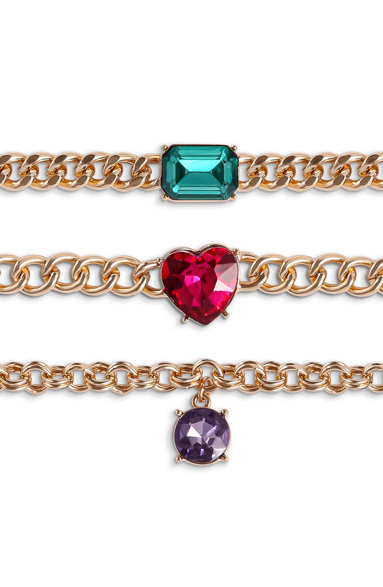 Jessica Simpson Gemstone Charm Chain Bracelet, 3-Piece, Alternate, color, Gold