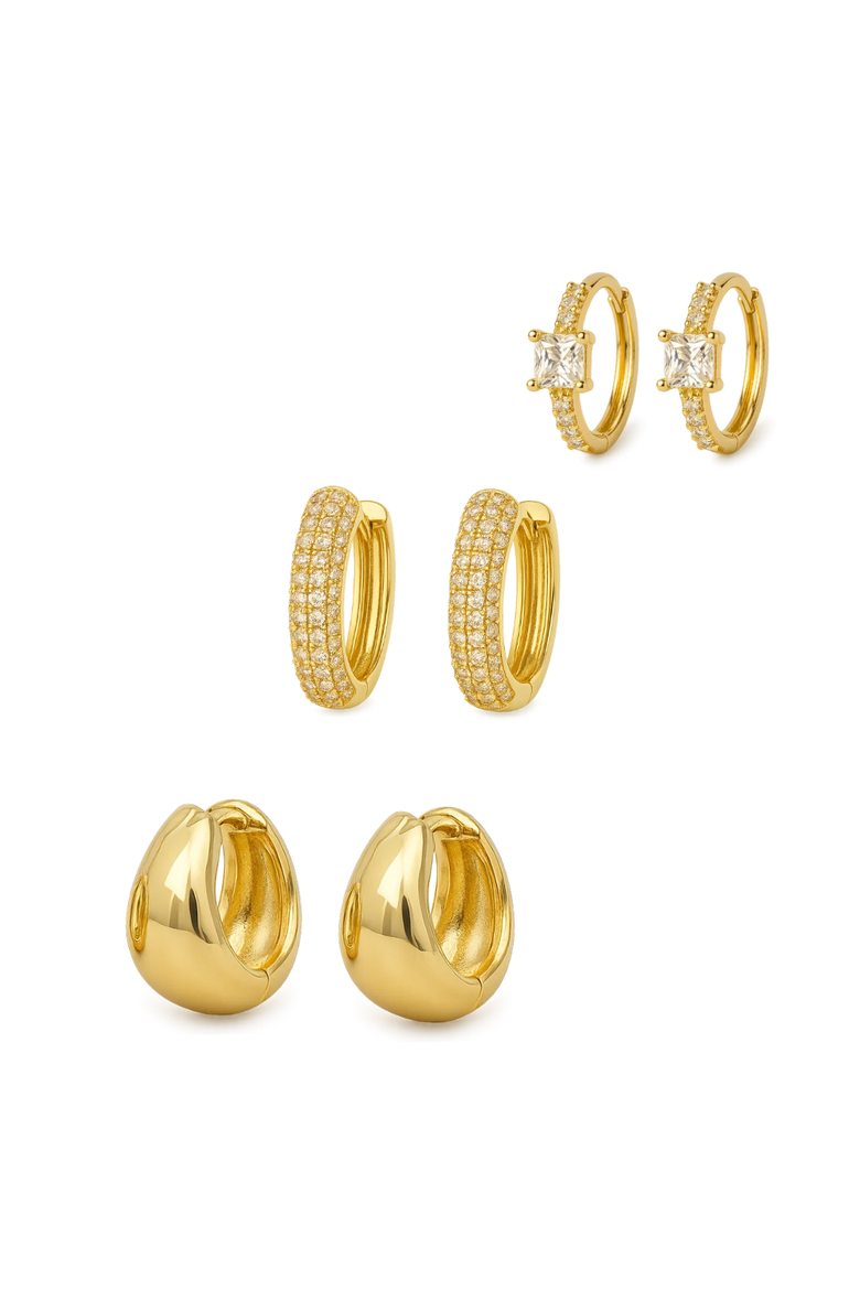 Dainty Huggie Hoop Earrings -3 Pairs, Main, color, Gold
