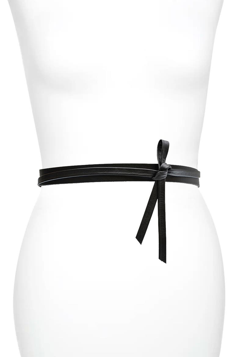 Skinny Leather Wrap Belt, Alternate, color, BLACK