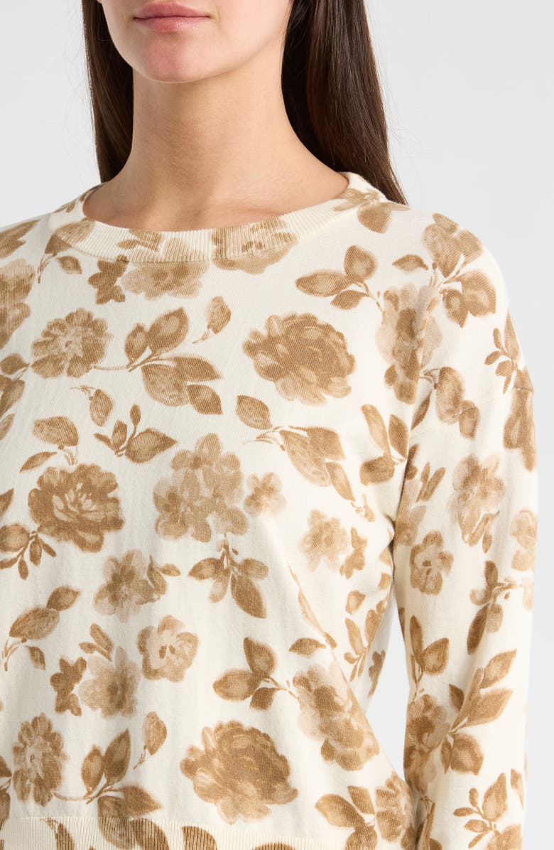 Vince Camuto Floral Cotton Sweater, Alternate, color, Camel