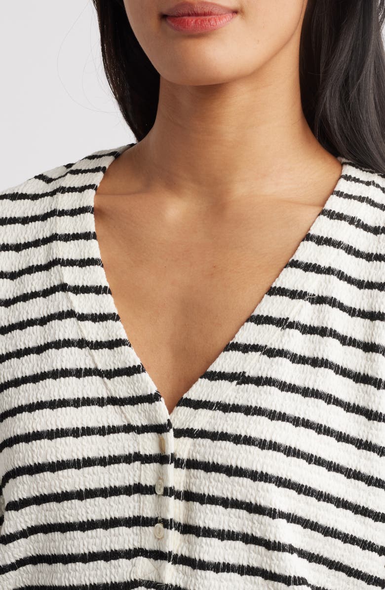 GIBSONLOOK The Amelia Stripe Henley Top, Alternate, color, Cream/ Black Stripe