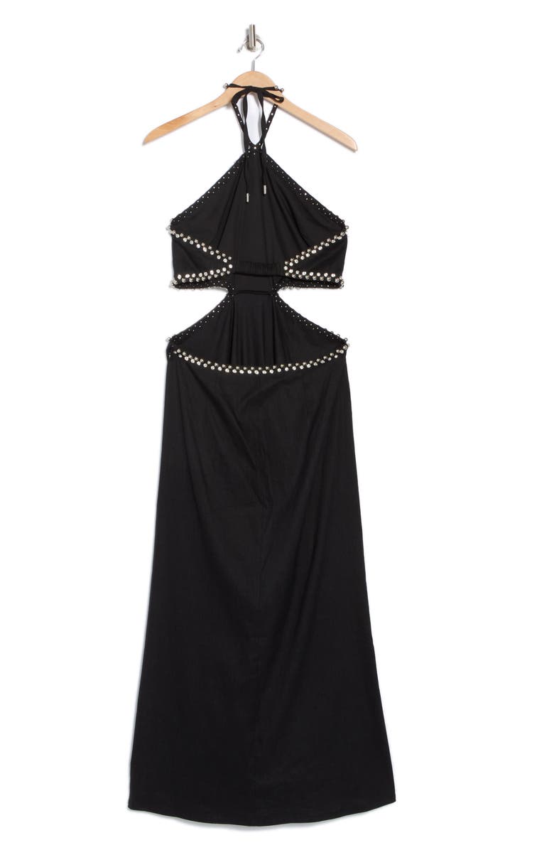 Simkhai Bellina Studded Cutout Halter Dress, Alternate, color,