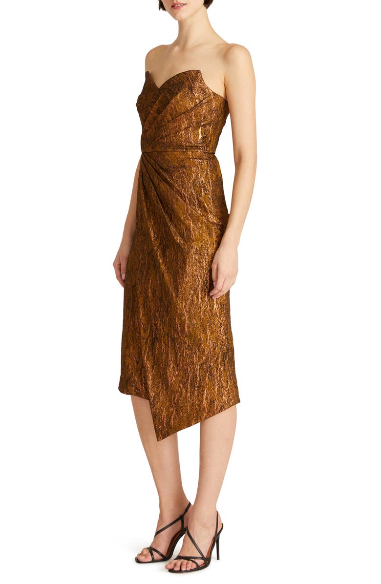 Theia Marcy Metallic Strapless Cocktail Dress, Alternate, color, 
