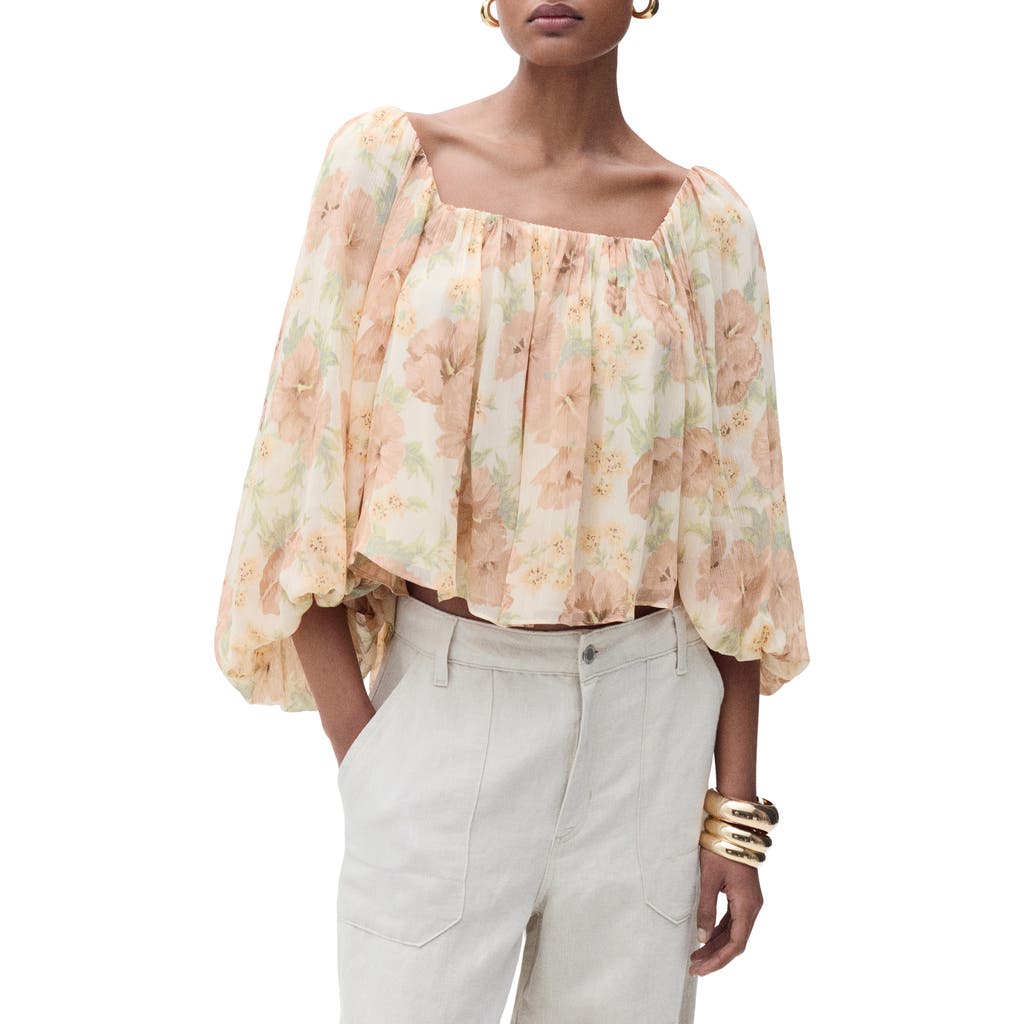 MANGO MANGO OPEN BACK PUFF SLEEVE CHIFFON TOP