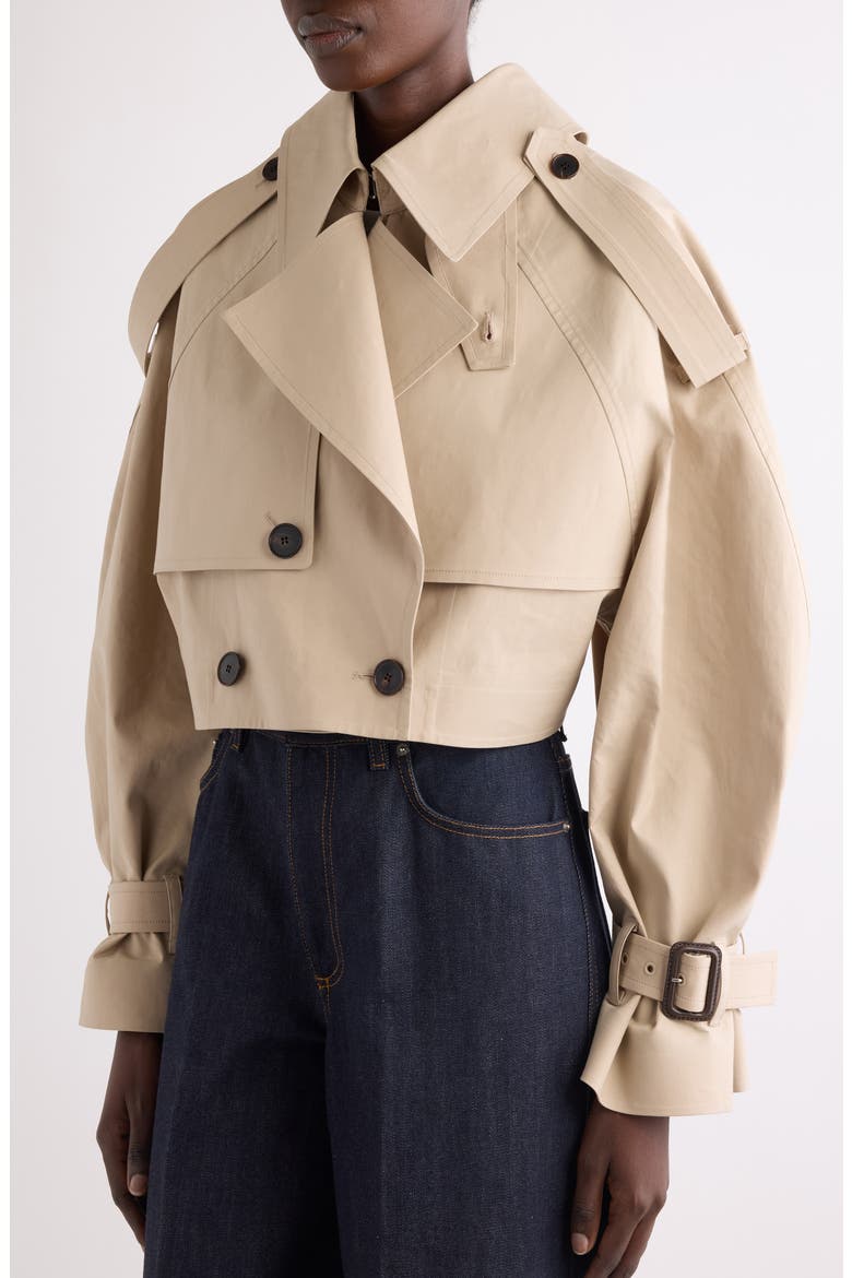 Crop Cotton Trench Coat, Alternate, color, BEIGE/ BUTTER