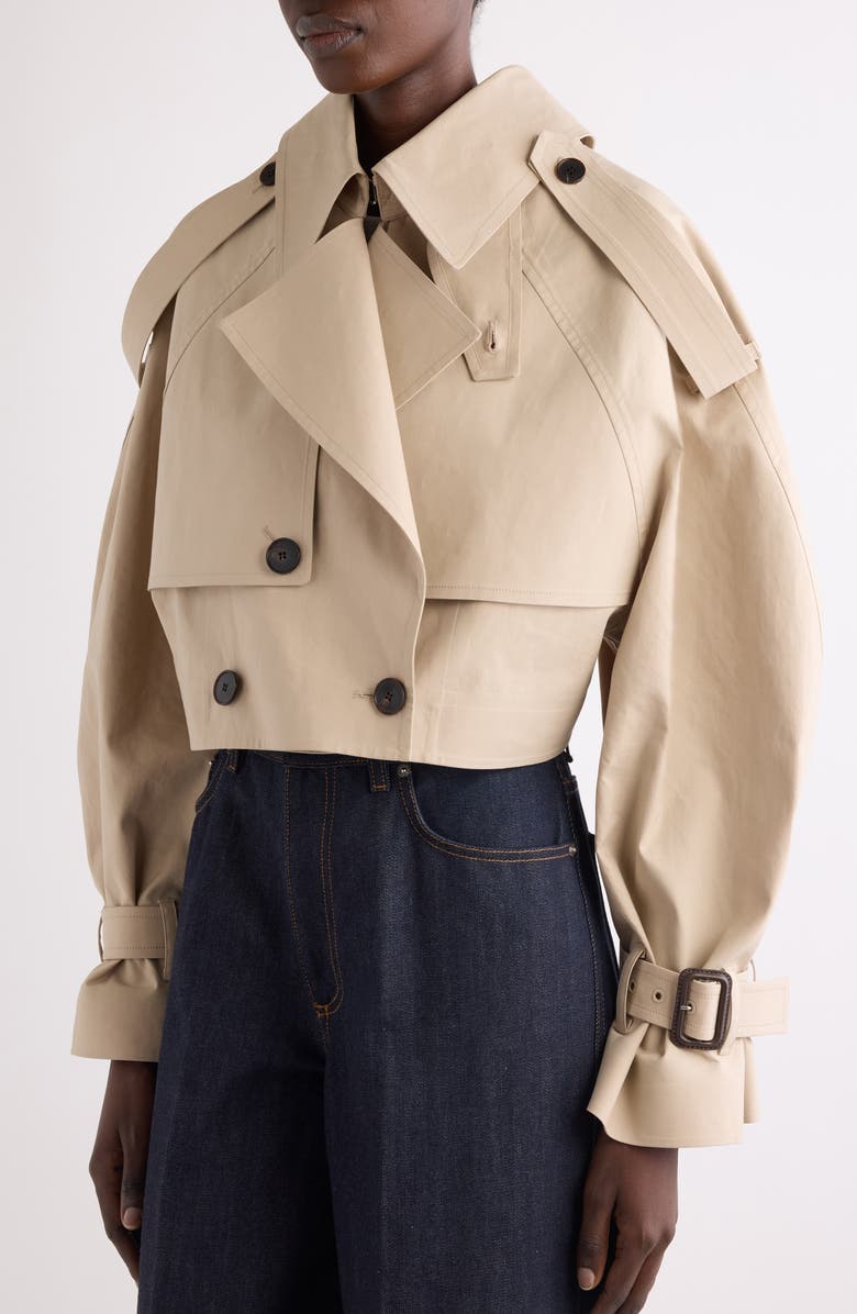 Givenchy Crop Cotton Trench Coat, Alternate, color, Beige/ Butter