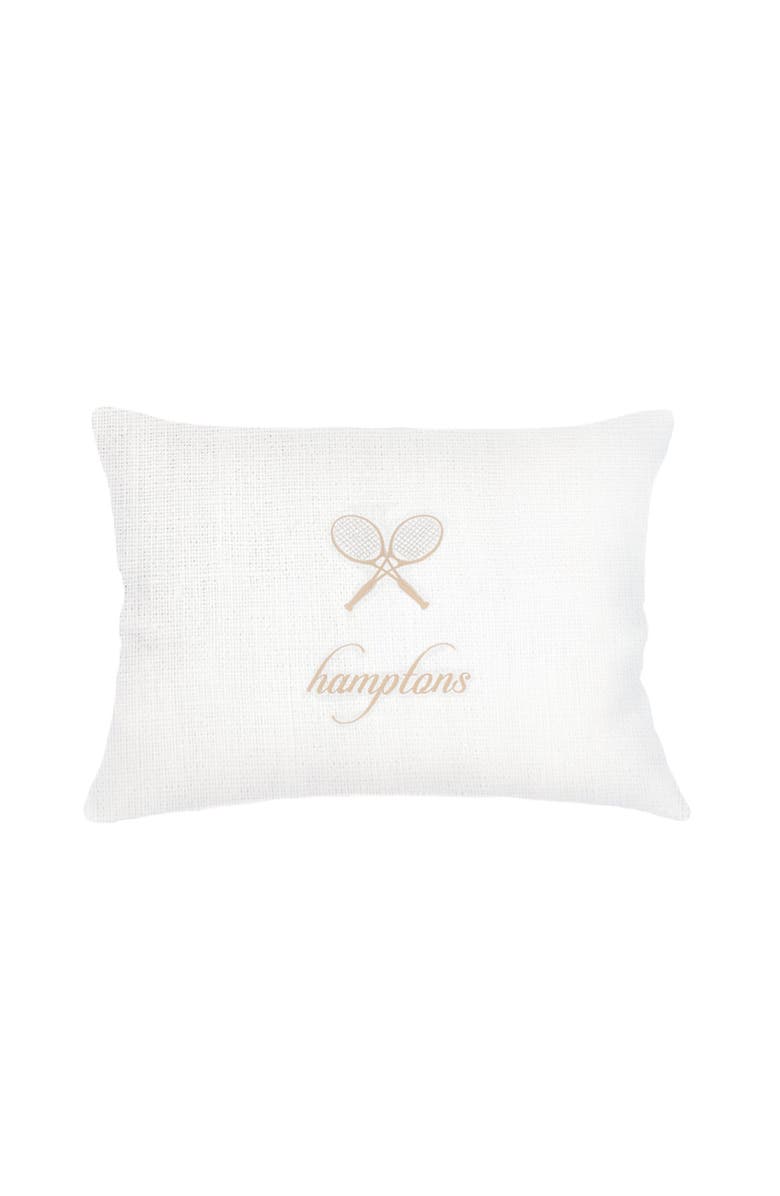 Anaya Hamptons Tennis Club Embroidered Linen Pillow with Down Insert, Main, color, Beige
