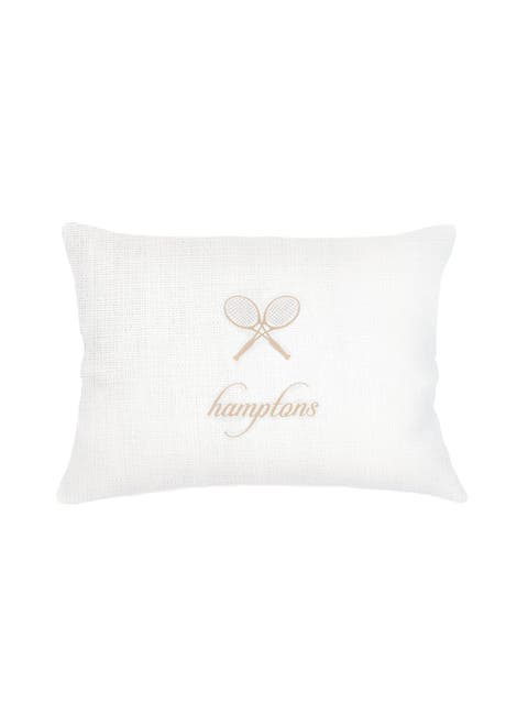 Hamptons Tennis Club Embroidered Linen Pillow with Down Alternative Insert