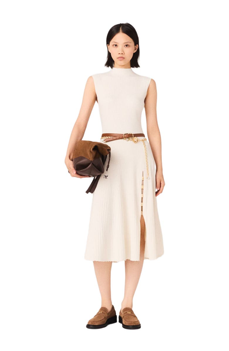 maje Ribbed dress with side slit, Alternate, color, Ecru