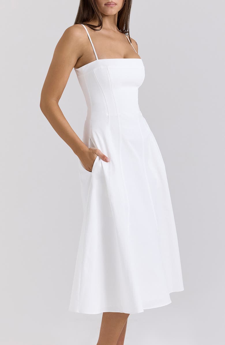 HOUSE OF CB Dolly Seamed Stretch Cotton Twill Midi Sundress, Alternate, color, Cloud Dancer