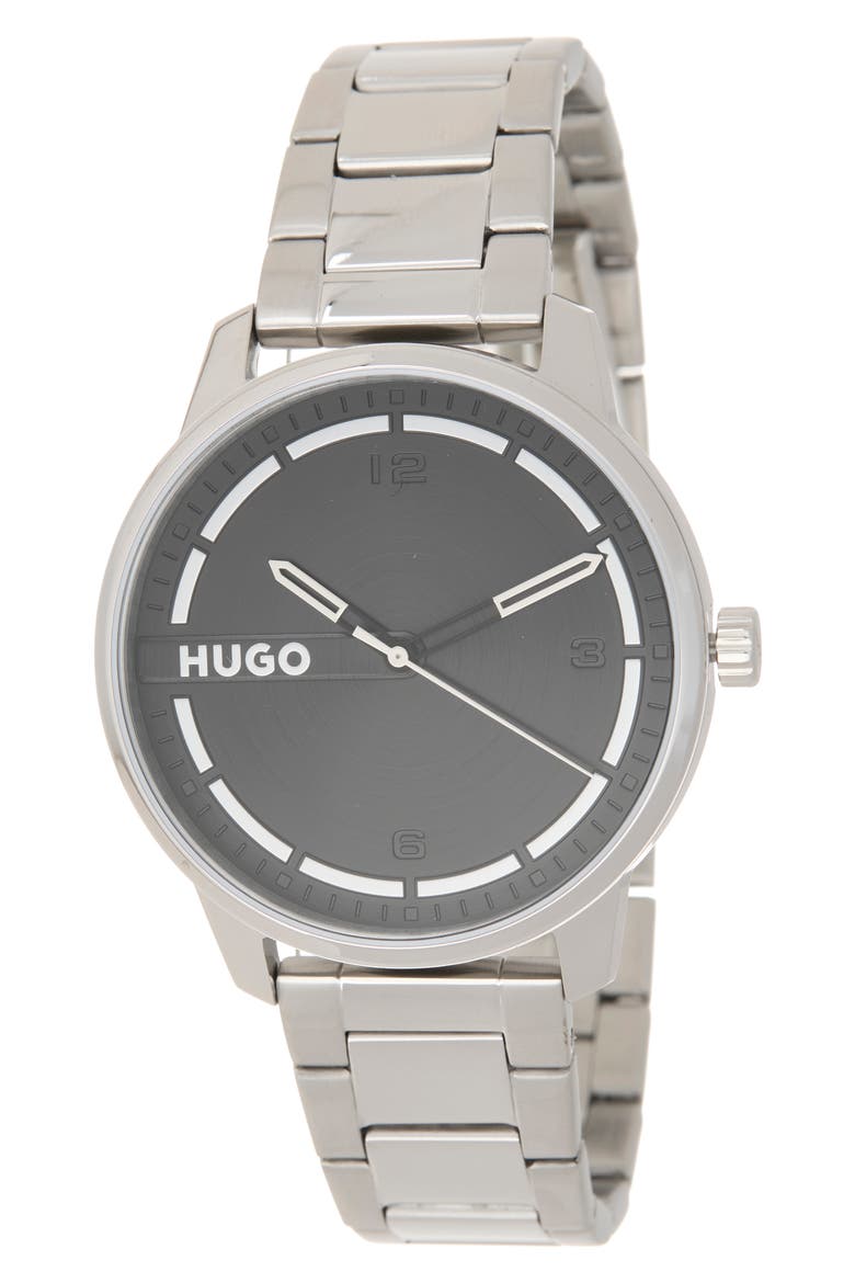 Stamp Bracelet Watch, 42mm, Main, color, BLACK