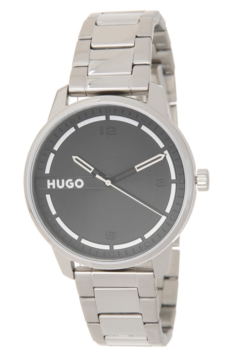 HUGO Stamp Bracelet Watch, 42mm, Main, color, Black