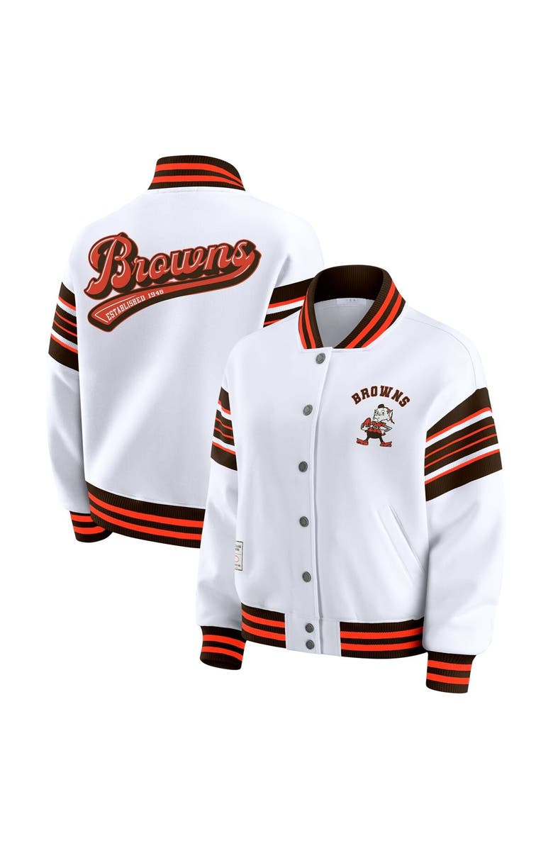 WEAR by Erin Andrews Women's WEAR by Erin Andrews White Cleveland Browns Full-Snap Fleece Sweatshirt Jacket, Main, color, White