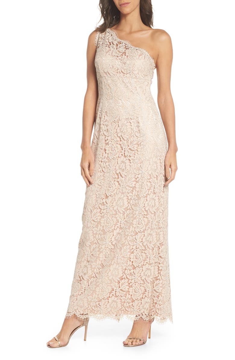 Eliza J One-Shoulder Lace Gown, Main, color,