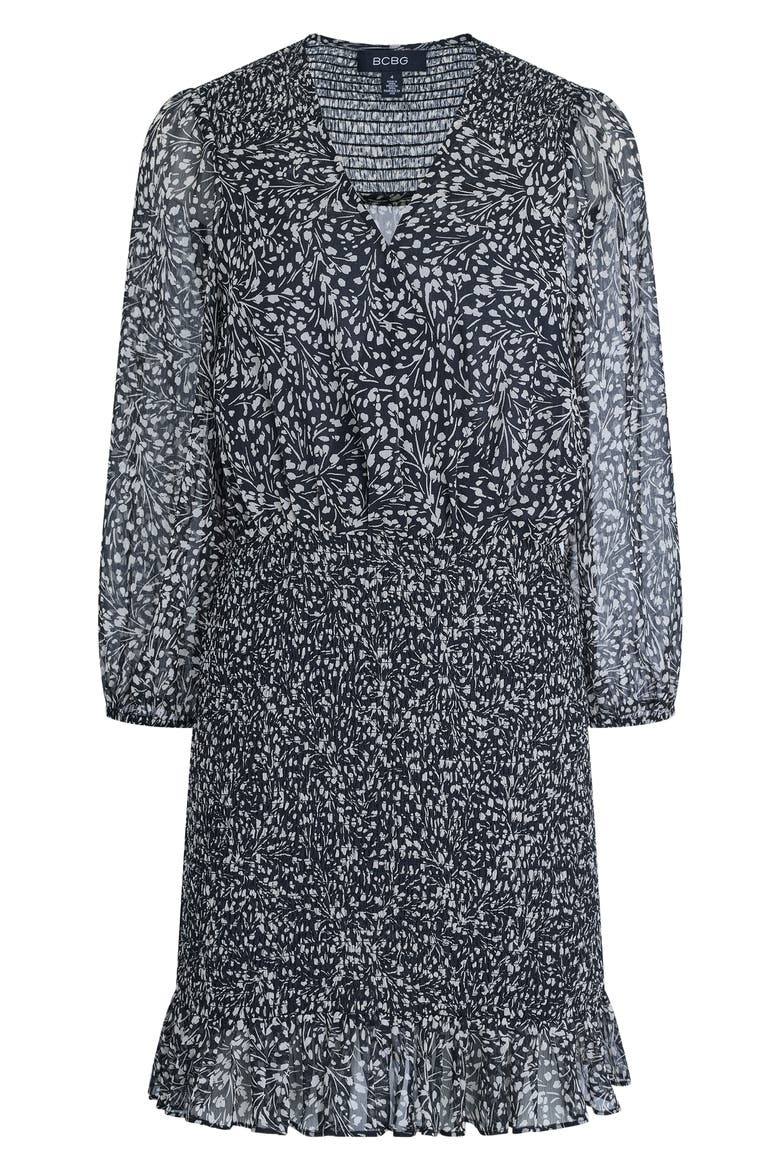 Floral Smocked Chiffon Minidress, Alternate, color, BLACK MULTI