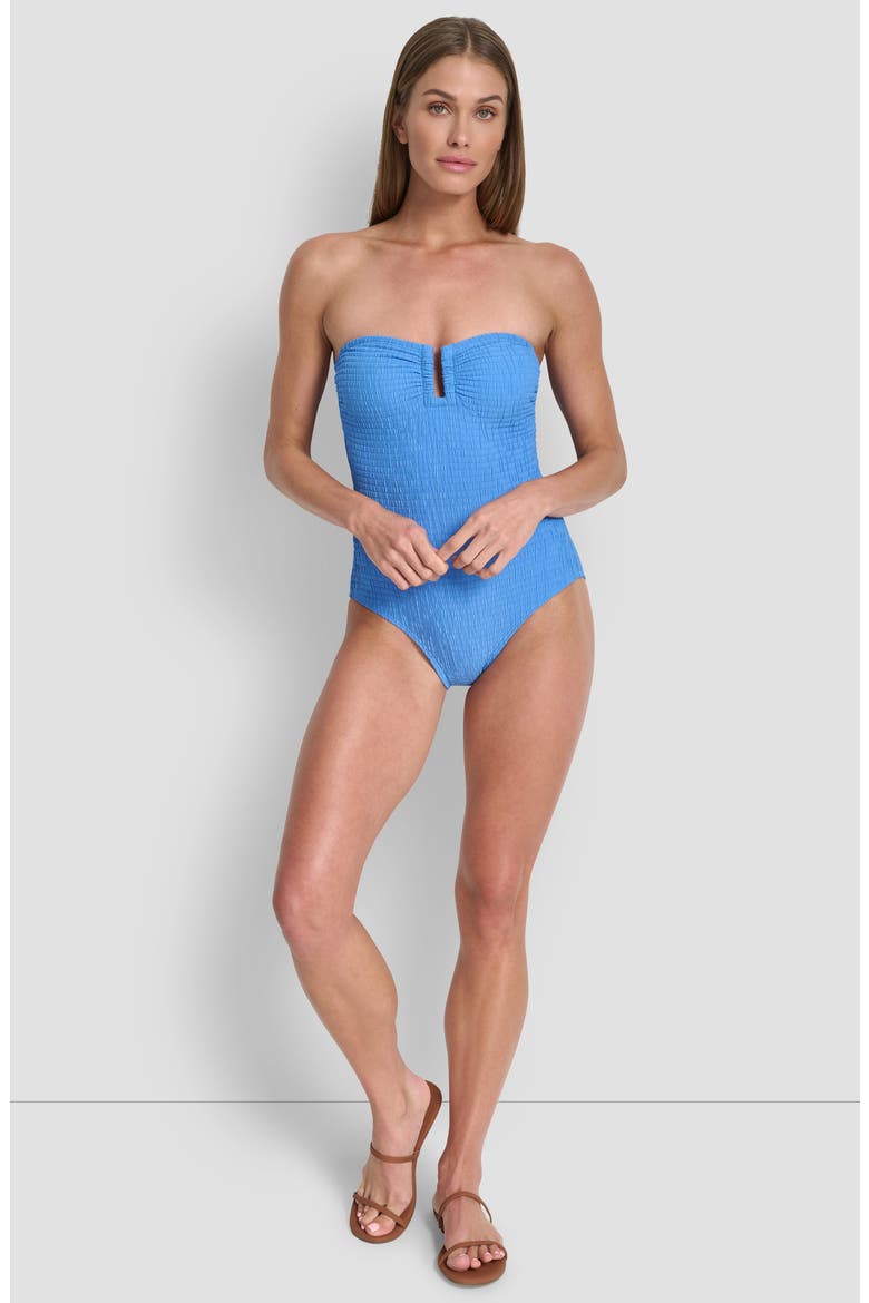 U-Wire Bandeau One-Piece Swimsuit, Alternate, color, HAMPTON BLUE TEXTURE