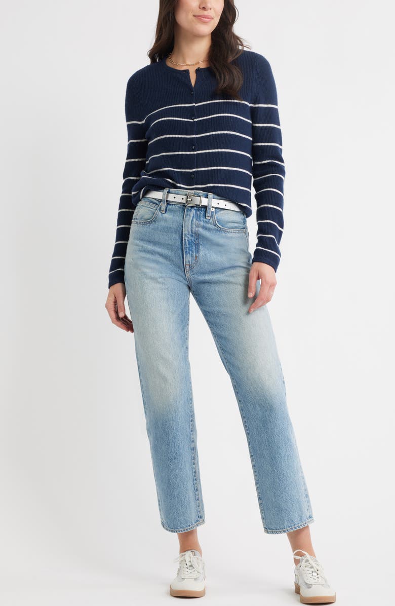 Caslon<sup>®</sup> Wool & Cashmere Cardigan, Alternate, color, Navy- Ivory Stripe