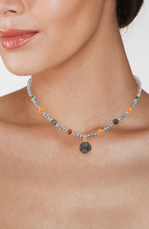 Beaded Drusy Inspired Pendant Necklace