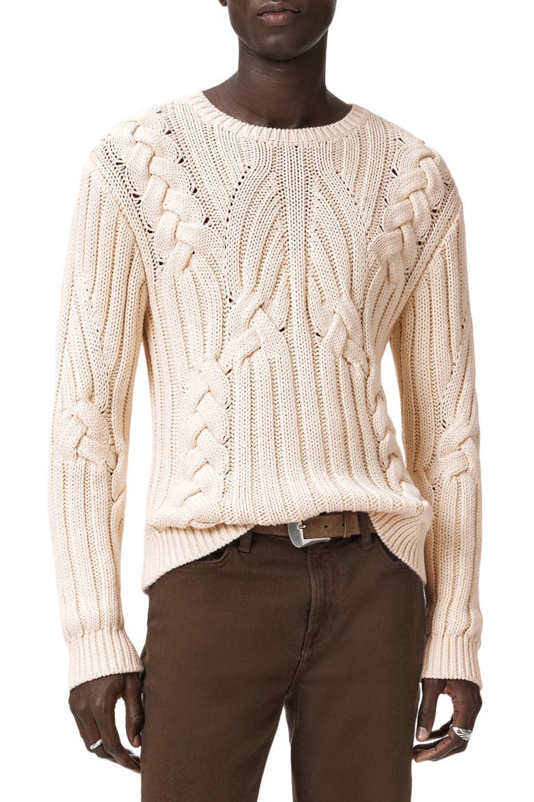 Dauphine Cabled Cotton Crewneck Sweater, Main, color, EGG SHELL