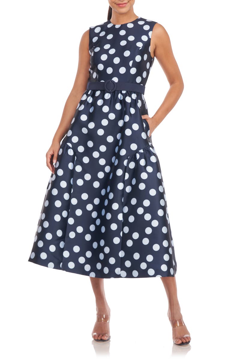Kay Unger Tinslee Polka Dot Fit & Flare Midi Dress, Main, color, 