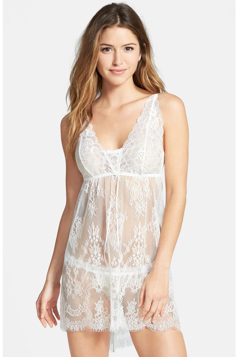 'Victoria' Lace Chemise & G-String, Main, color, LIGHT IVORY