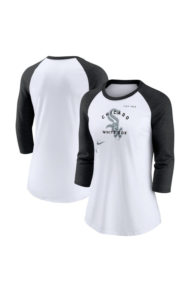 Nike Women's Nike White/Black Chicago White Sox Next Up Tri-Blend Raglan 3/4-Sleeve T-Shirt, Main, color, White