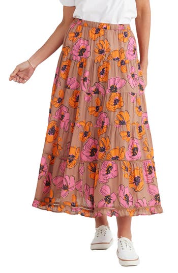 Brave + True Brave+true Wonderland Tiered Maxi Skirt In Orange