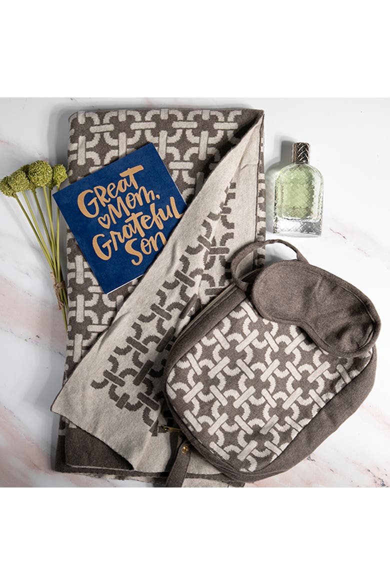 Chains Organic Cotton Travel Blanket and Eye Mask Set, Alternate, color, Brown