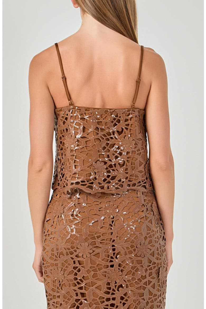 Sequin Floral Lace Cami Top, Alternate, color, DARK BROWN