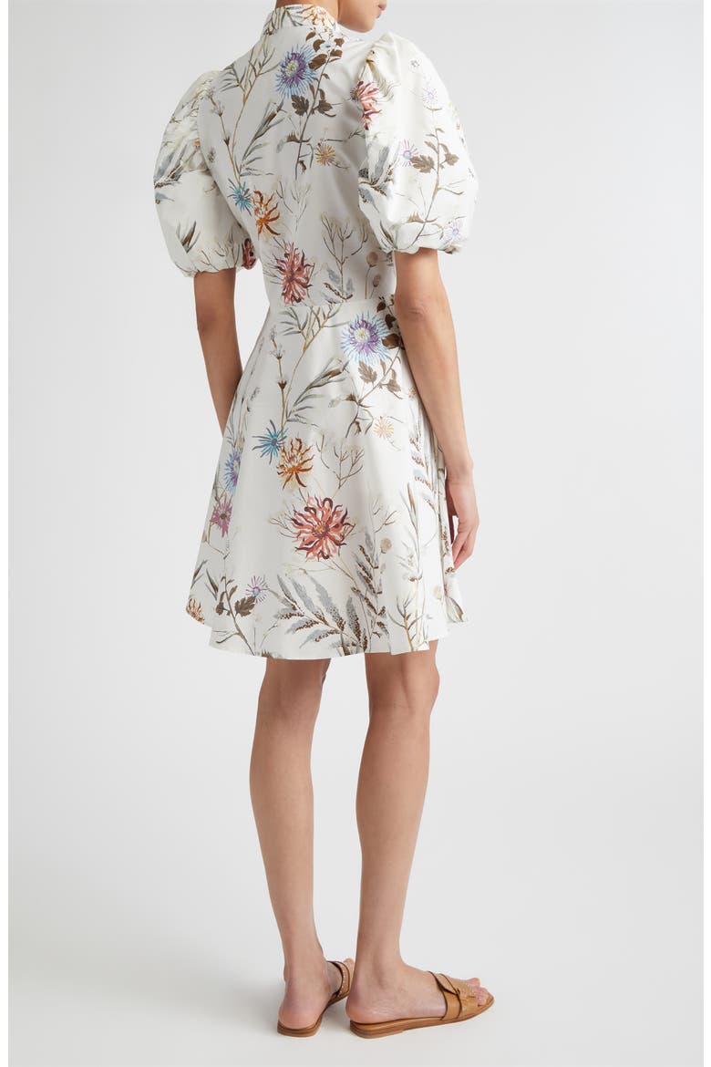 Floral Puff Sleeve Cotton Poplin Dress, Alternate, color, 01 WHITE
