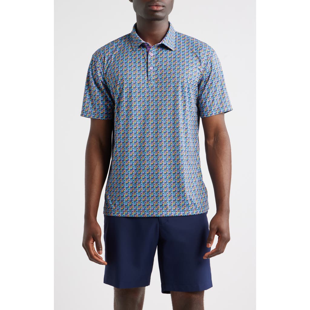 Swannies Slomo Patterned Athletic Fit Performance Polo In Blue