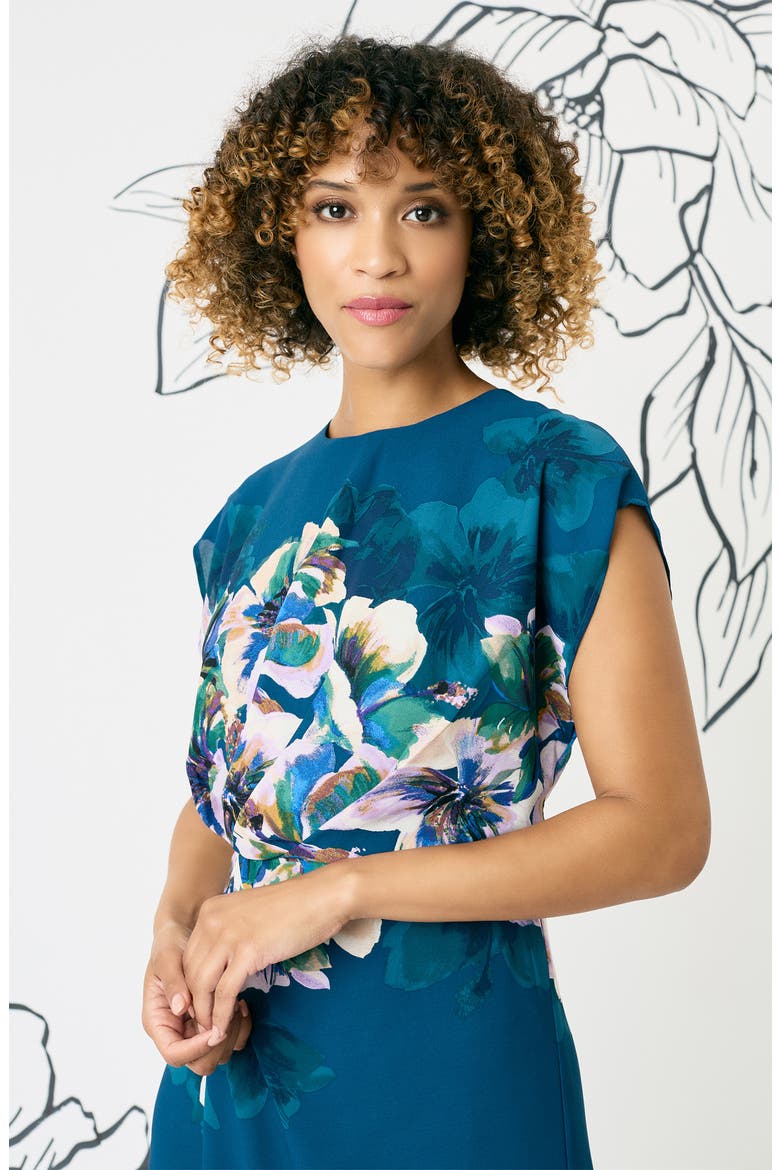 Floral Print Asymmetric Dress, Alternate, color, DEEP TEAL BLUE/ LT ROYAL LILAC
