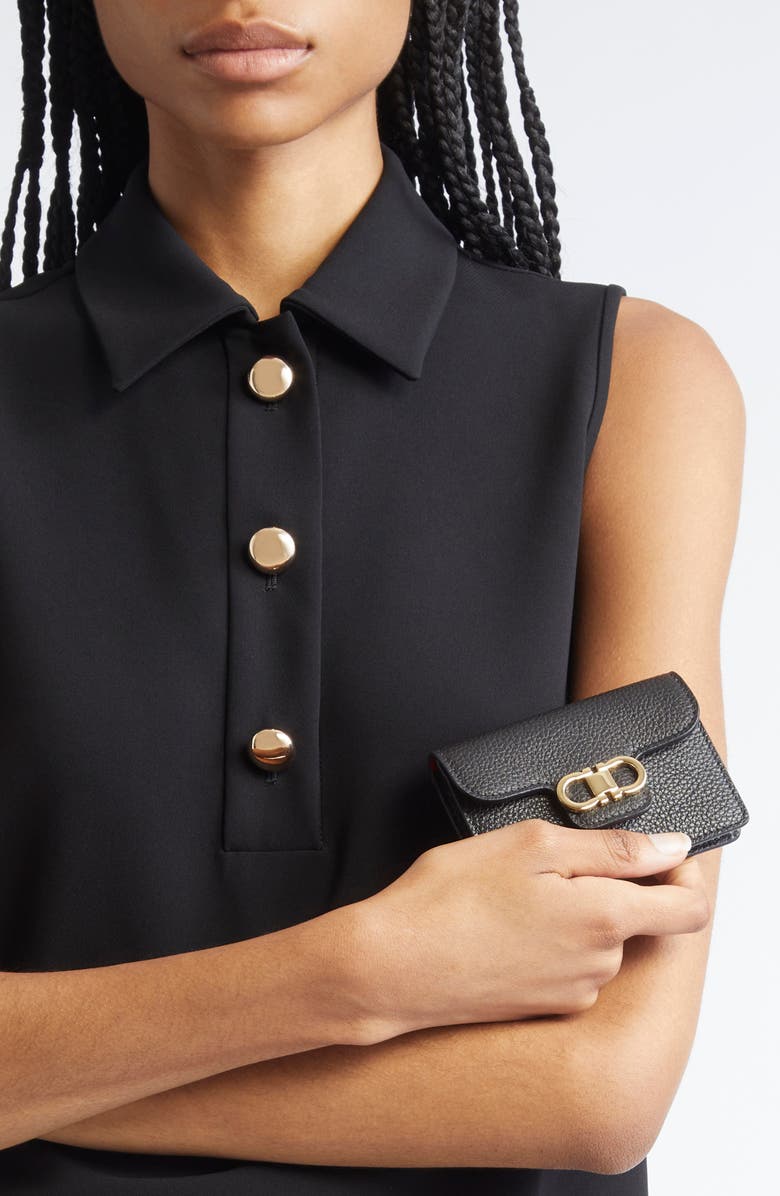 FERRAGAMO Double Gancio Key Holder, Alternate, color, Nero/ Flame Red