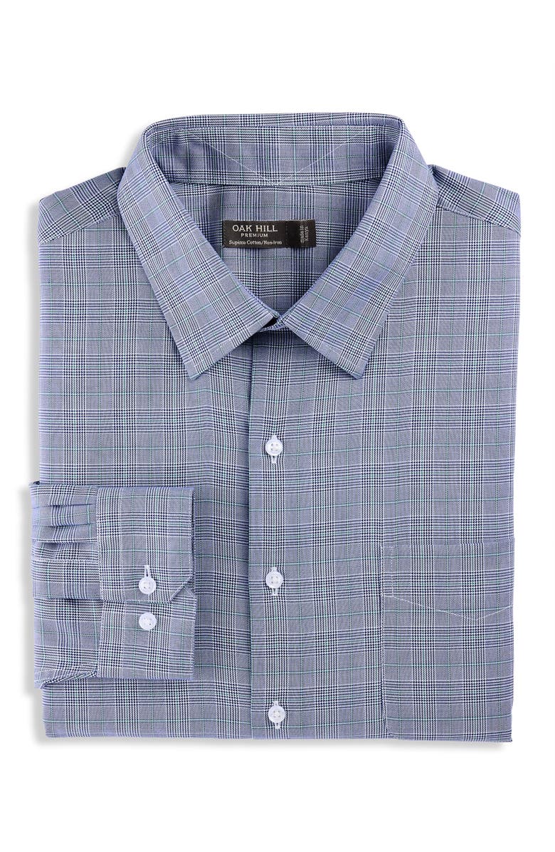 Oak Hill Premium by DXL Glen Plaid Dress Shirt, Alternate, color, Navydnu