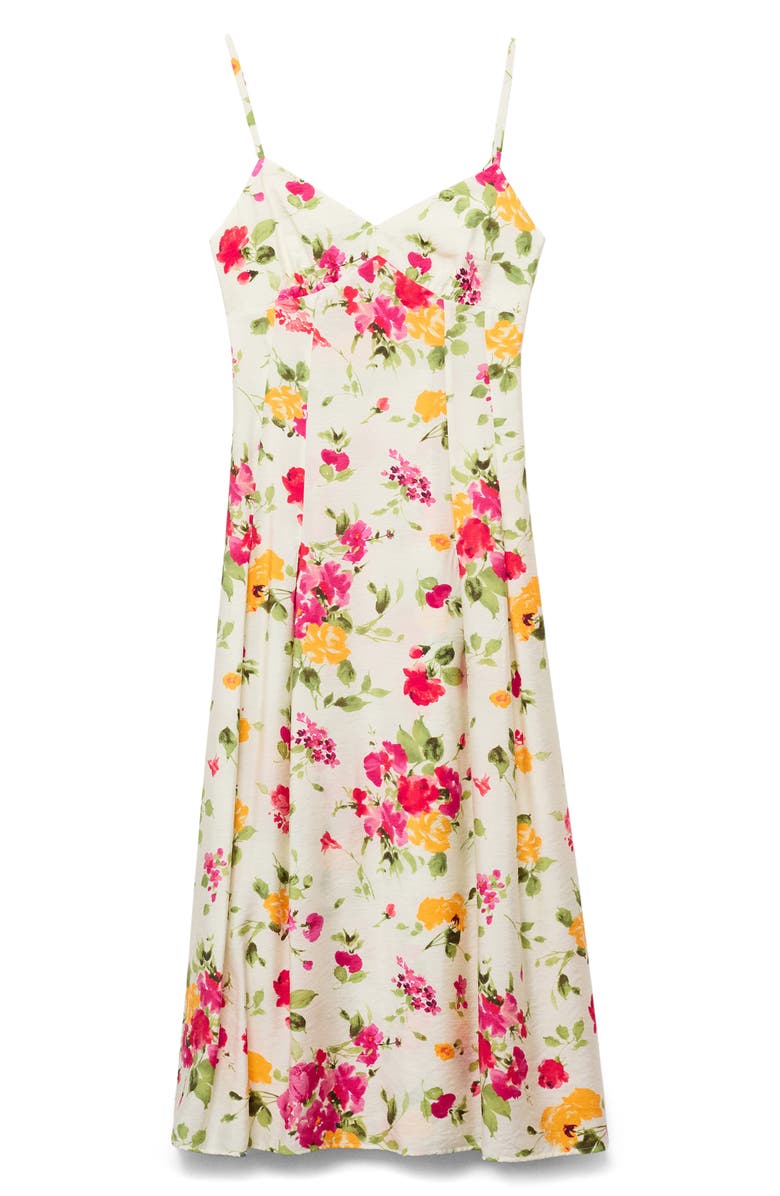 MANGO Floral Print Sleeveless Midi Dress, Alternate, color, Ecru