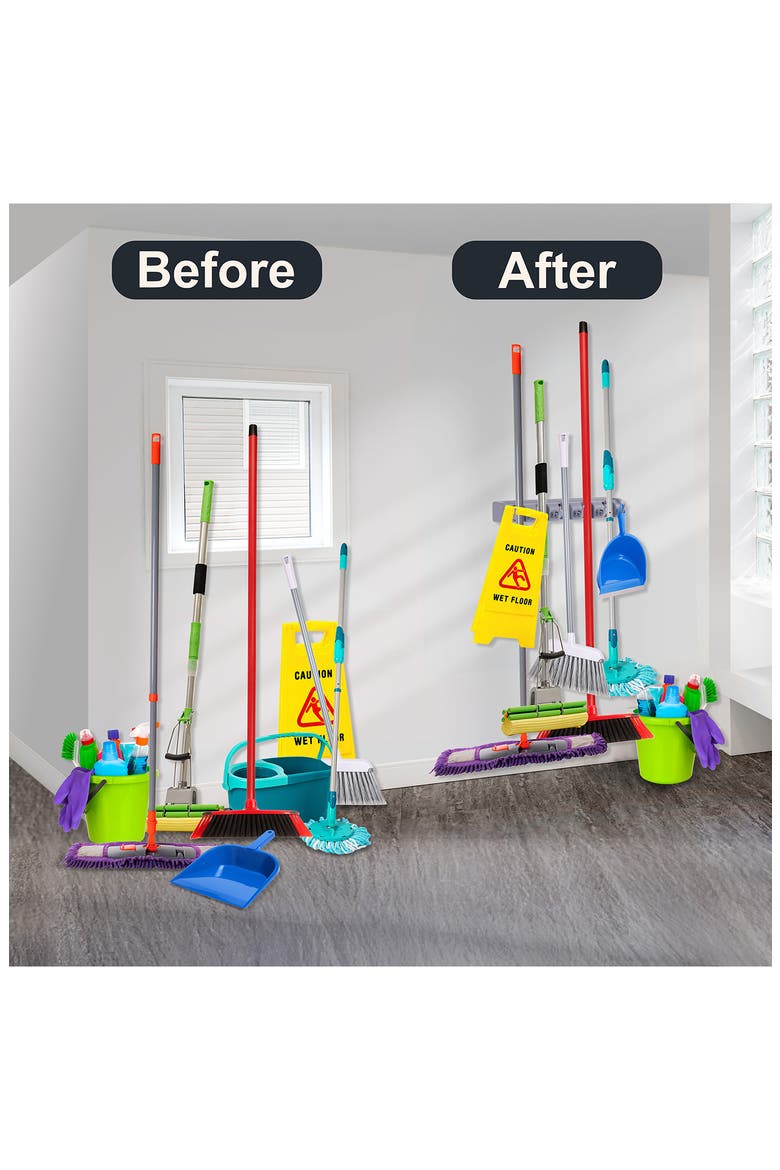 Set of 2 Wall Mounted Mop & Broom Holders, Alternate, color, GRAY