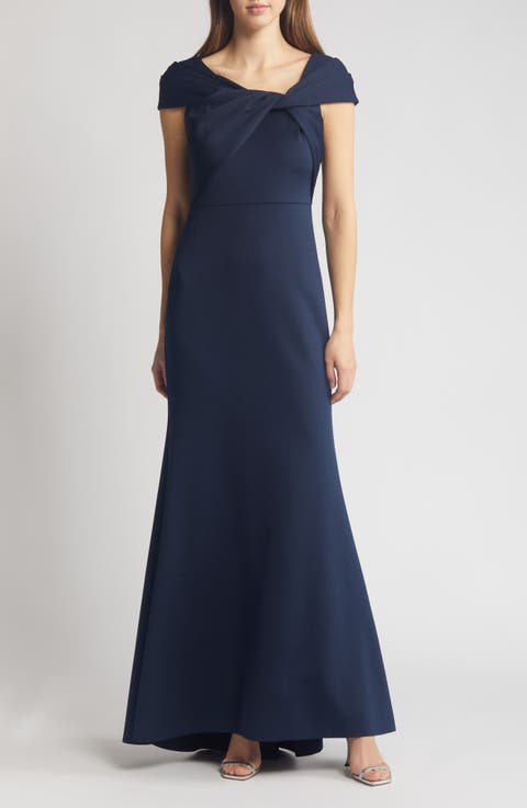 Wrap Neckline Scuba Crepe Gown