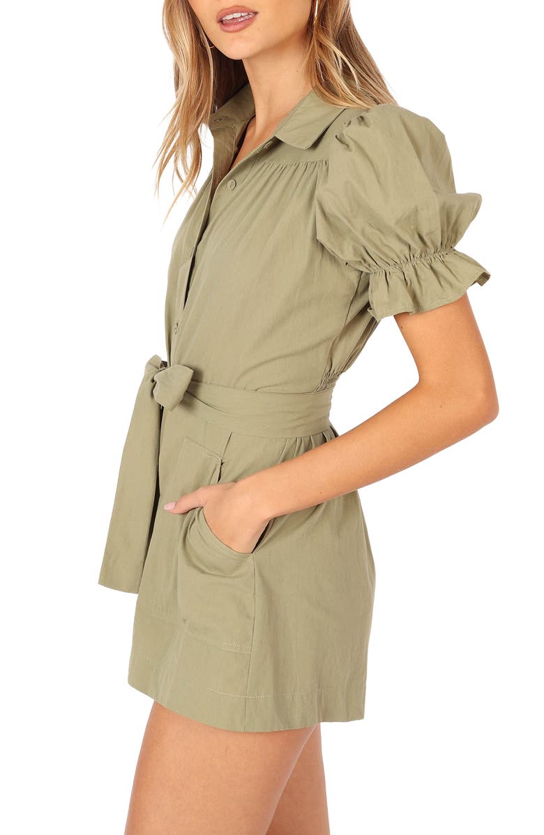 Petal & Pup Riley Tie Waist Cotton Romper, Alternate, color, Olive