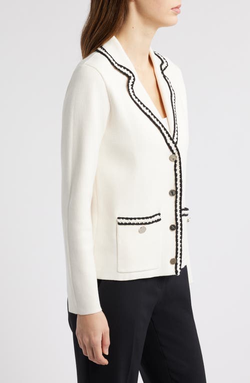 Anne Klein Notch Collar Braided Trim Blazer In White Dove