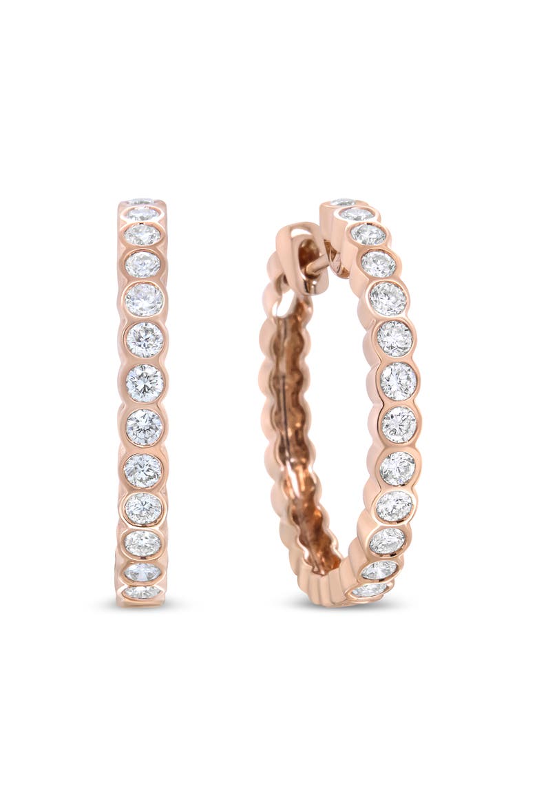 18K Rose Gold 1 Cttw Round Bezel-Set Diamond Hoop Earrings, Alternate, color, Pink