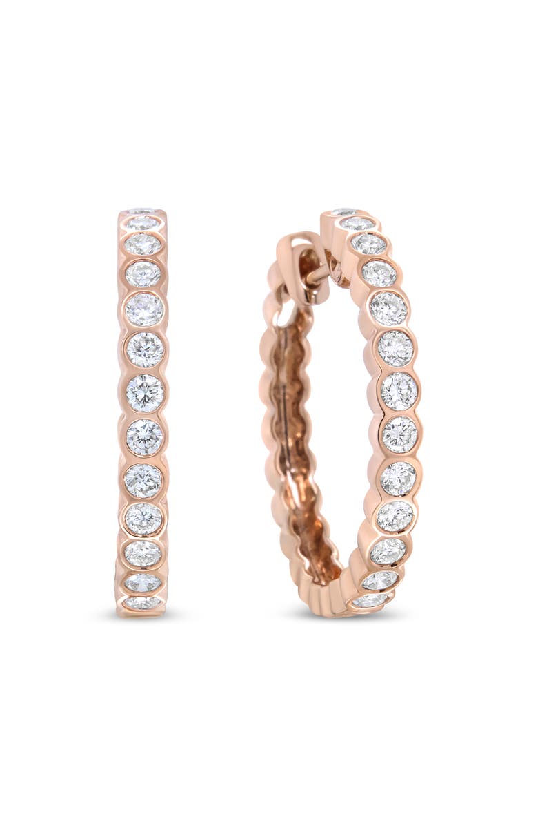 Haus of Brilliance 18K Rose Gold 1 Cttw Round Bezel-Set Diamond Hoop Earrings, Alternate, color, Pink