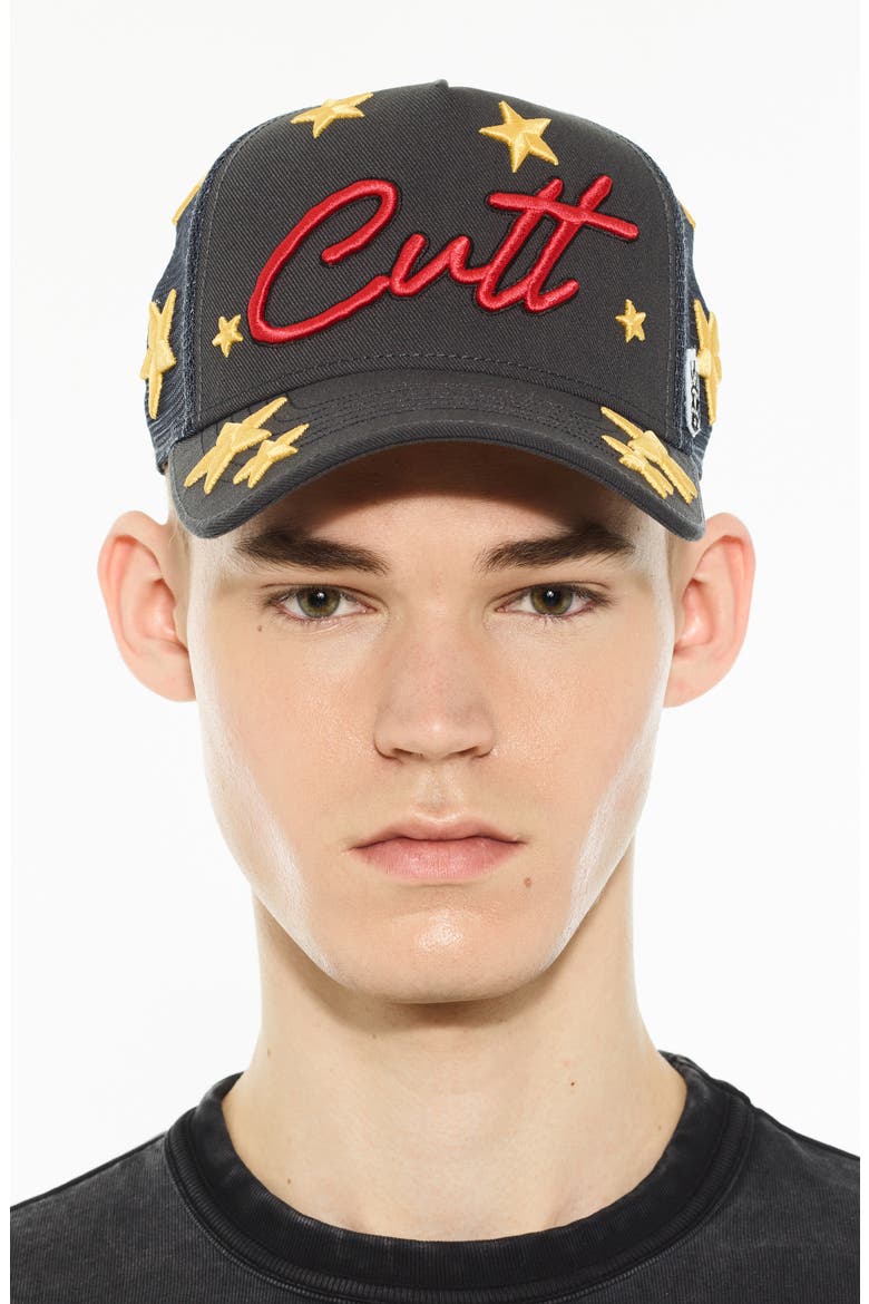 Star Logo Mesh Back Trucker Hat, Main, color, STEEL