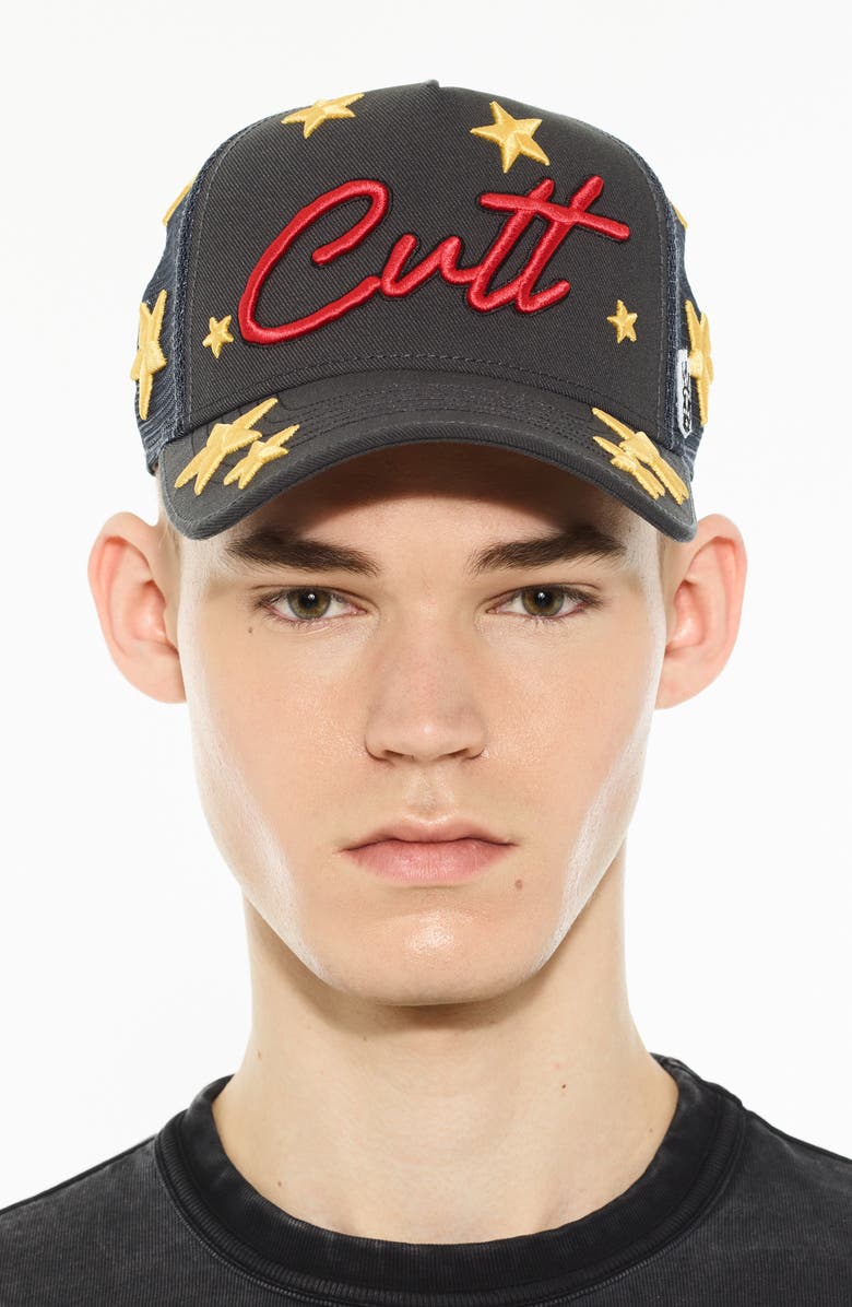Cult of Individuality Star Logo Mesh Back Trucker Hat, Main, color, Steel