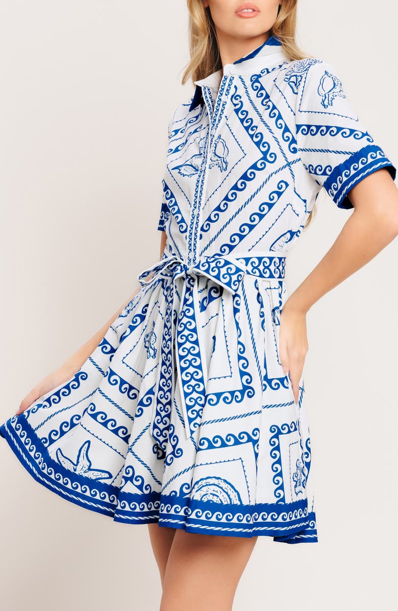 FLYING TOMATO Printd Belted Shirtdress, Alternate, color, White/ Blue