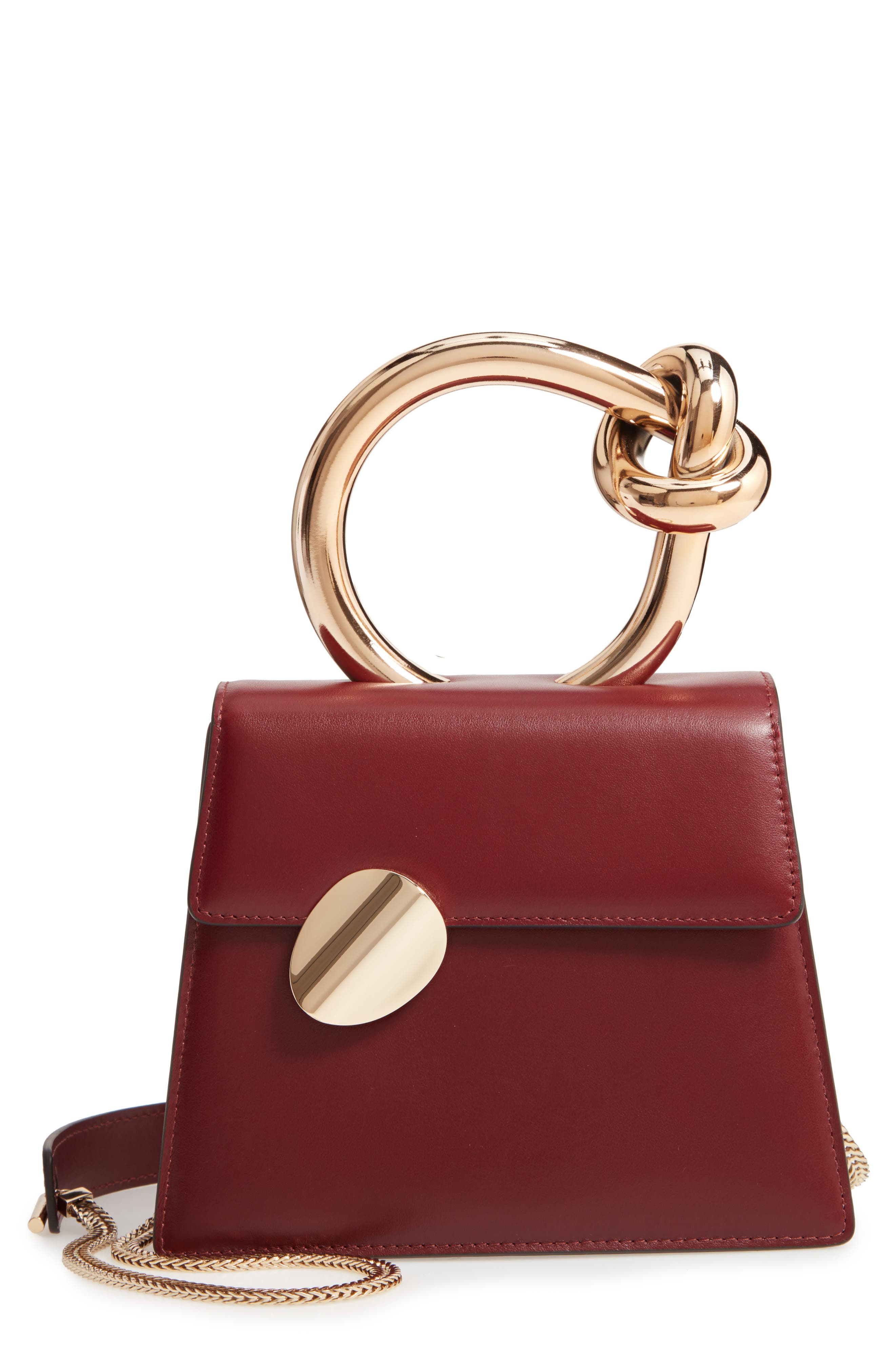 Small Brigitta Leather Top Handle Satchel, Main, color, BORDEAUX