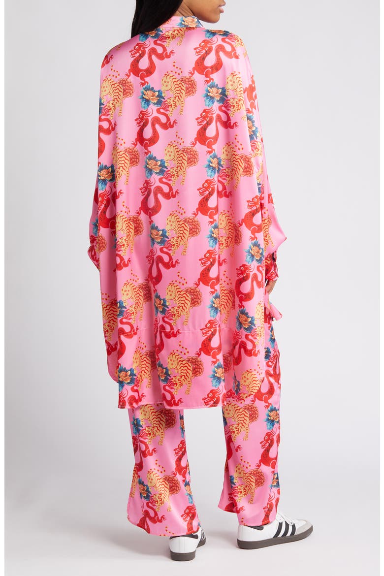 Dragon Satin Long Sleeve Top & Pants Set, Alternate, color, PINK DRAGON