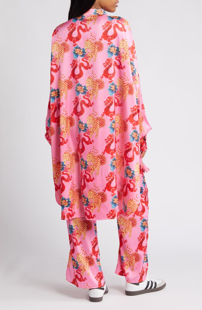 Dressed in Lala Dragon Satin Long Sleeve Top & Pants Set, Alternate, color, Pink Dragon