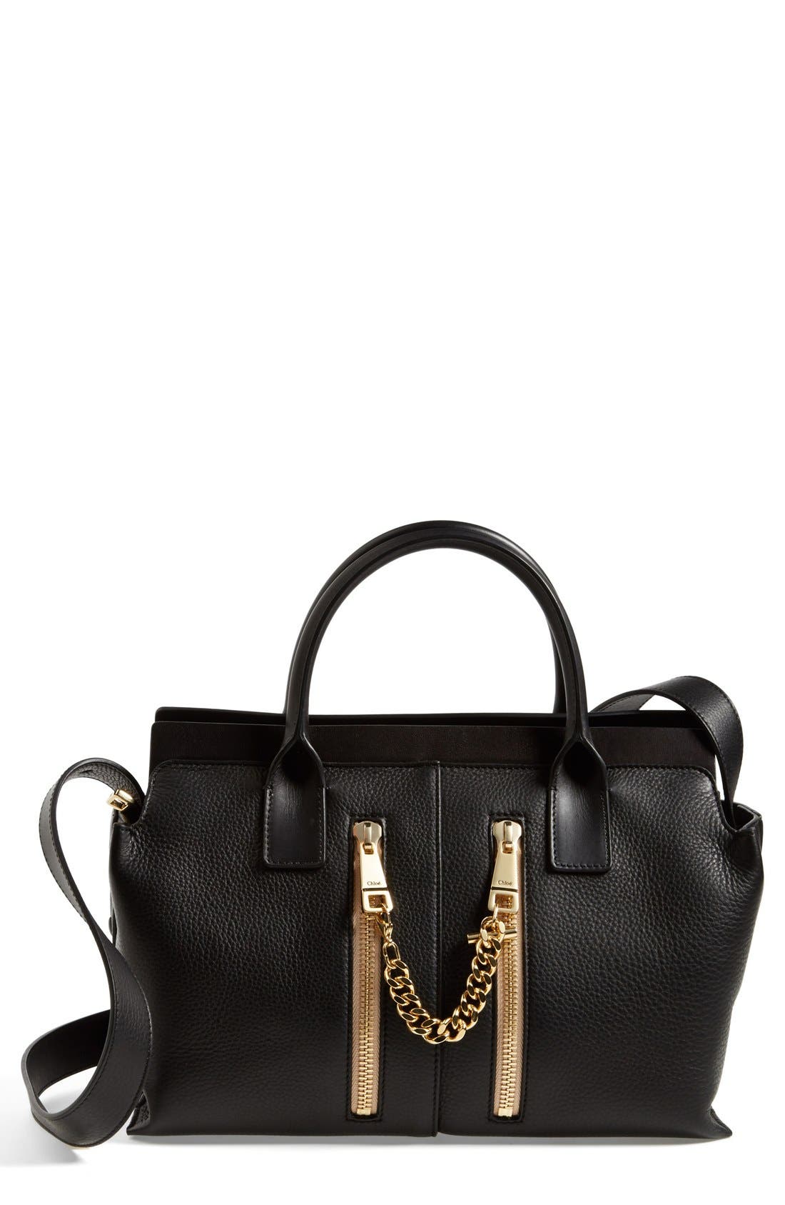 'Small Cate' Leather Satchel, Main, color, BLACK