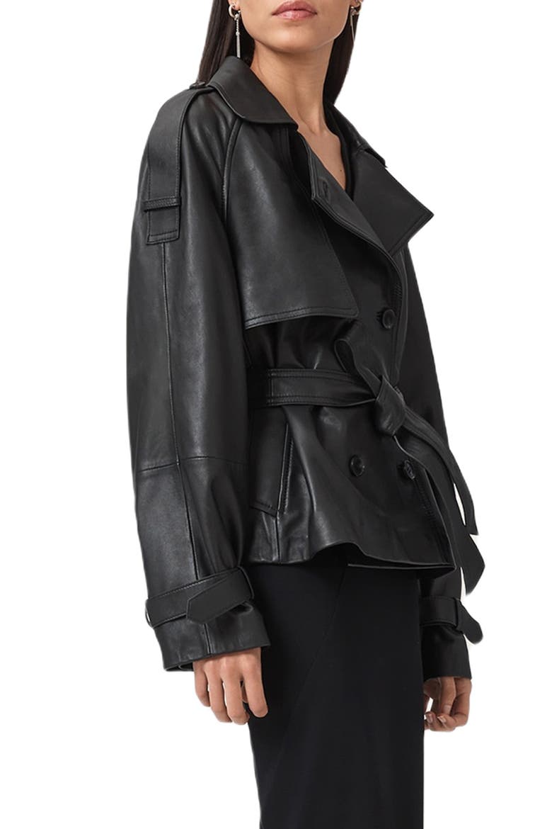 Reed Leather Trench Jacket, Alternate, color, BLACK