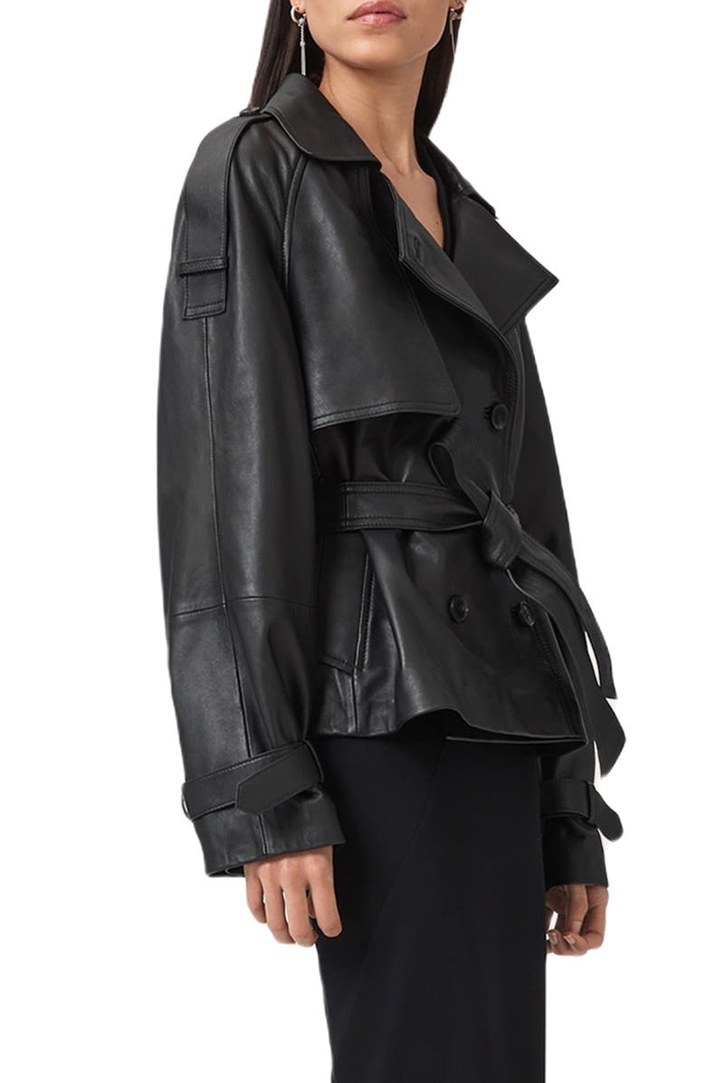 AllSaints Reed Leather Trench Jacket, Alternate, color, Black